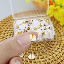 150 Pcs White Thumb Tacks Push Pins Round Head Metal Thumbtack Drawing Pins Board Pins Map Tacks Decorative Thumb Tacks Golden Steel Point Flat Pins for Map, Photo Wall, Cork Board Bulletin