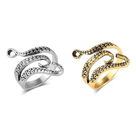 Caiyao 2 Pcs Adjustable Octopus Rings Vintage Tentacle Rings Punk Octopus Rings Polished Tentacles Retro Gothic Style Jewelry Silver Gold Octopus Finger Rings Jewelry for Men Women