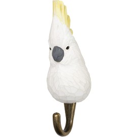 WILDLIFEGARDEN Wildlife Garden WG4529 Yellow Crested Cockatoo - Hand Carved Wooden and Metal Animal Hook - Australian Animal Collection