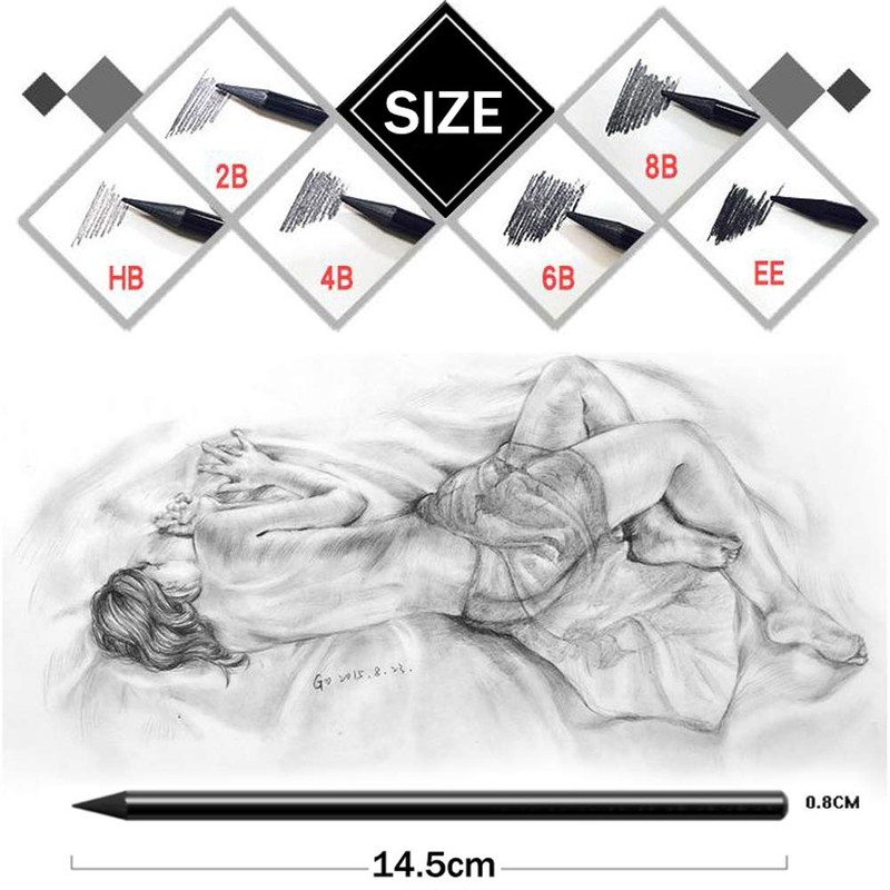 Woodless Charcoal Pencils Set,6 Pcs Professional Pure Carbon Sketch Pens