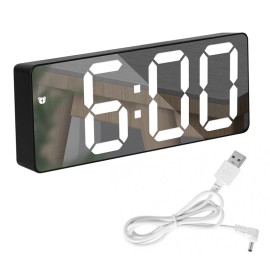 Unbranded Digital LED Desk Alarm Clock Large Mirror Display USB Snooze Temperature Mode US - Whitemirror face