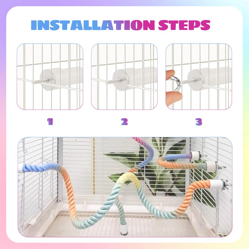 Bird Rope Perch Gradient Bendable 3Pcs Stand Bird Cage Climbing