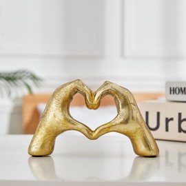 OTARTU Heart Hands Sculpture,Gold Living Room Décor, Cute Gesture Heart Shaped Decoration, Modern Love Statue Finger,I Love You Hands Heart Art Sculpture Home Wedding Decoration (Gold)