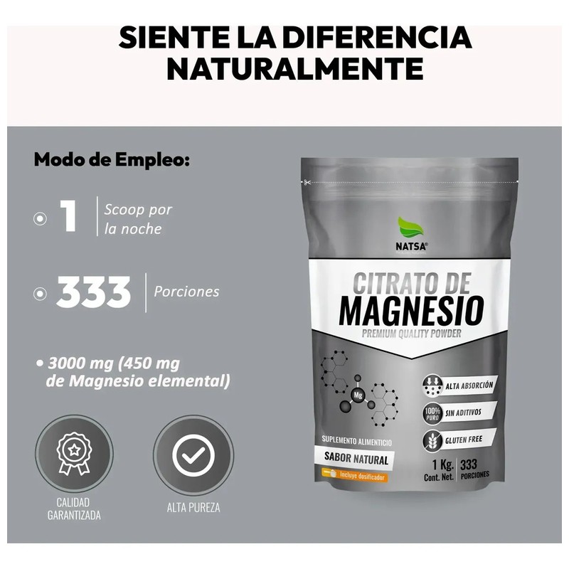 Citrato De Magnesio, Grado Alimenticio 1 Kg Sabor Natural