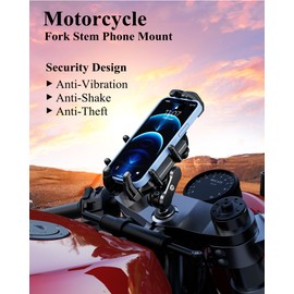 BRCOVAN Anti-Theft Motorcycle Fork Stem Phone Mount Holder with Vibration Dampener & High-Speed Secure Lock, Heavy Duty, Adjustable Size, Big Phone Friendly, Fit for 5.4-7.2'' Cellphone