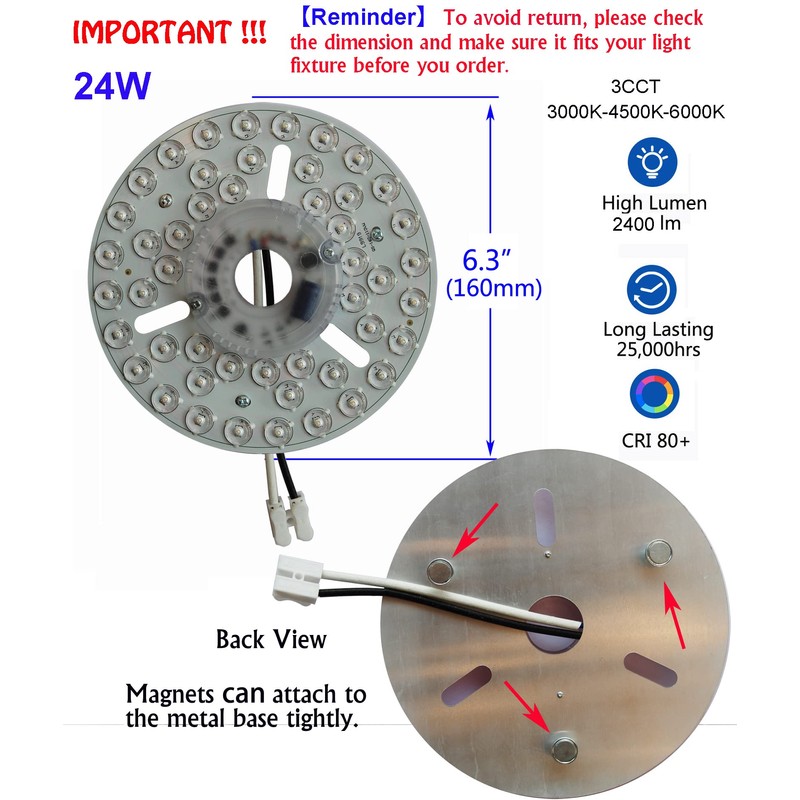 OLYMSTAR 24W 6.3" Close to Ceiling Light Fixture, LED Ceiling