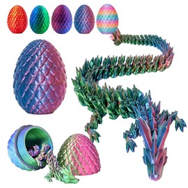 Jiounie Dragon Egg with Dragon, 3D Printed Dragon Egg, 3D Dragon, Realistic Dragon Eggs in the Egg Jointed Fully Movable, Surprise Easter Dragon Eggs, Home Decor (Red, Blue, Green)