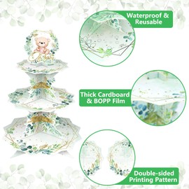 WEEPA Greenery Eucalyptus Oh - Soporte para magdalenas de bebé, color verde salvia, decoraciones para baby shower con texto en inglés ""We can Bearly Wait"", 19255
