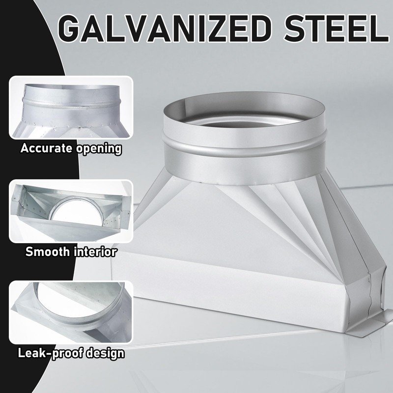 Tandefio 3-1/4" x 10" x 6'', 6" Diameter Galvanized Transition