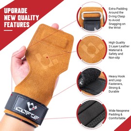 COFOF Weight Lifting Wrist Strap,Double Layer Leather Weightlifting Wrist Strap for Deadlift and Powerlifting, Adjustable Neoprene Padded Gym Workout Lifting Wrist Hooks for Men/Women(Pair)