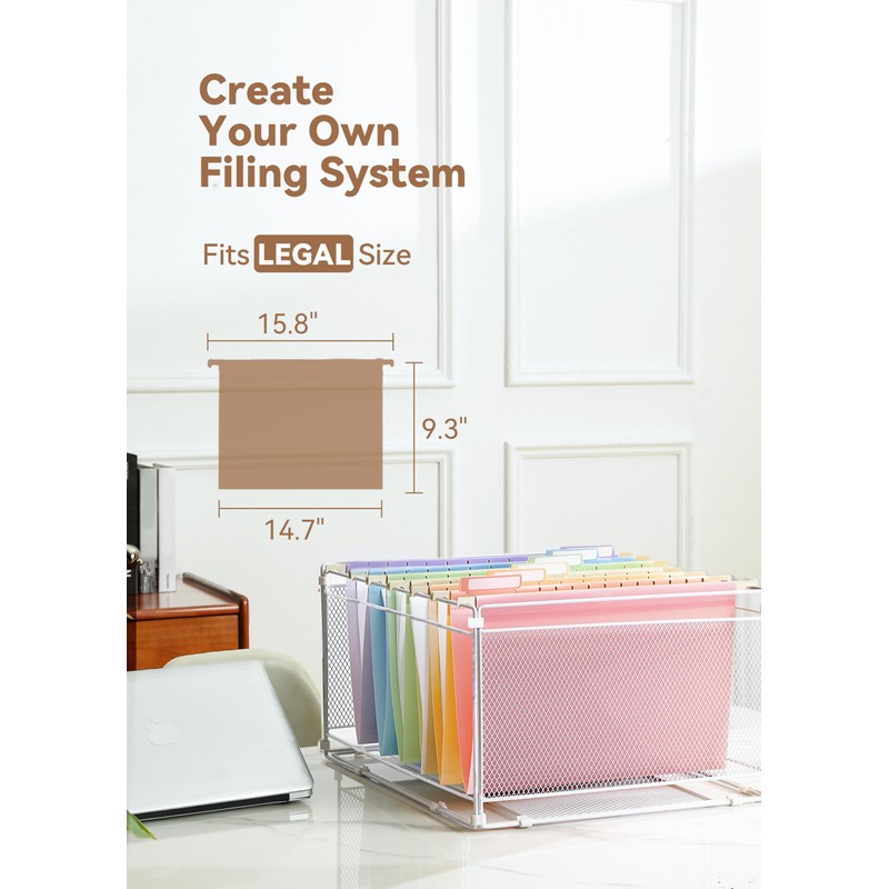 SortRax Legal Size Hanging File Folders, Sturdy Plastic, Pastel, 12-Pack