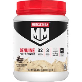 Muscle Milk Muscle Milk Genuine Protein Powder, Cookies 'N Crème, 1.93 Pounds, 12 Servings, 32g Protein, 3g Sugar, Calcium, Vitamins A, C & D, NSF Certified for Sport, Energizing Snack, Packaging May Vary