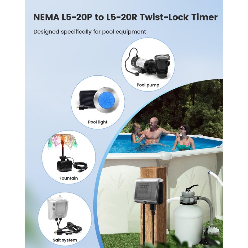 SURAIELEC WiFi Pool Timer for Above-Ground Pools, Twist-Lock NEMA L5-20R