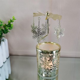 adkinzim Rotary Candle Holders Spinning Tealight Holders Carousel for Tabel Decoration for Children Friend (Golden Snowflakes)