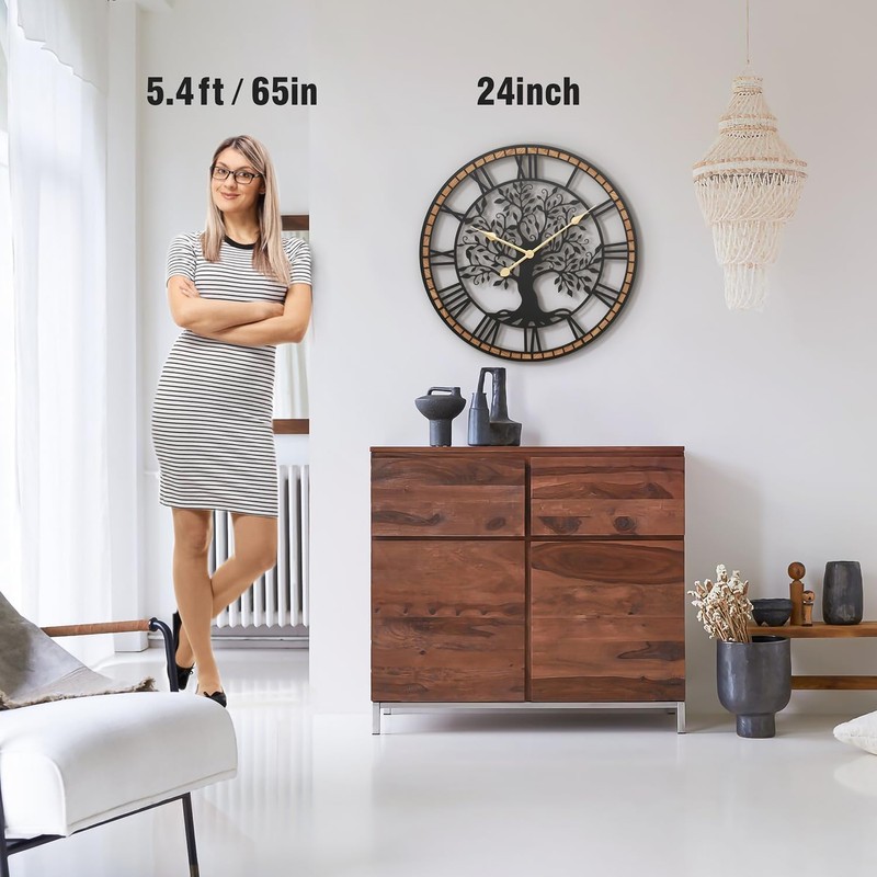 Micasso Silent Large Wall Clock: 24Inch Tree of Life Metal