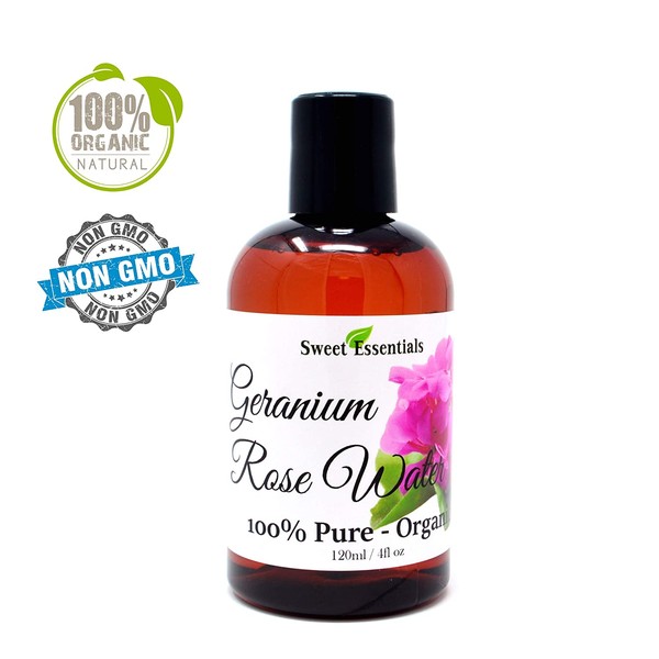 Organic Geranium Rose Water 4oz | Imported From South Africa | Premium Face Toner | Chemical Free | Gentle & Calming | 100% Natural | Perfect for Reviving, Hydrating and Rejuvenating Your Face & Neck