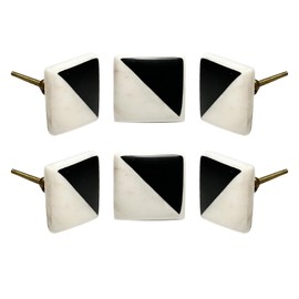 Perilla Home Set of 6 Marble Knobs | Black and White Half Cut Square Marble Knobs | Pulls for Drawer, Kitchen, Door, Cabinet, Cupboard, Dresser | Drawer Handles for Home & Office