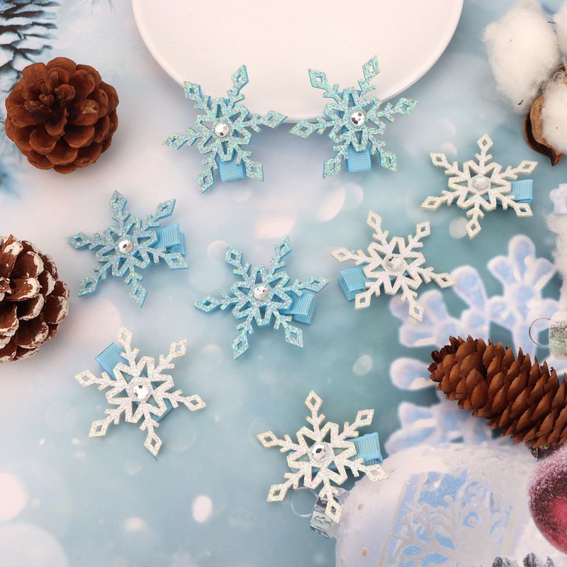 CIEHER 8 Pack Snowflake Hair Clips Snow Hairpins, Hallween Christmas