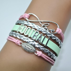 Vikitoriously Football Bracelet Infinity Love Charm Bracelet Gifts For Women, Men, Adult Football Lovers, Fans, Player, Team Themed Jewelry Bulk (Pink Silver and Mint Green)
