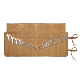 Wrench Roll, Heavy Duty 16OZ Waxed Canvas Tool Roll Tool Bag, Multi-Purpose Small Hand Tools & Wrenches Organizer Holder with 24 Pockets (Khaki)