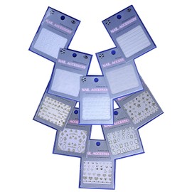 White & Gold Nail Art 3D Stickers Decals Collection of 10 - Stars ♥ Letters ♥ Flower Ornaments ♥ Hearts, etc - / WGI /