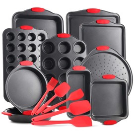 Eatex Nonstick Bakeware Sets with Baking Pans Set, 15 Piece Baking Set with Muffin Pan, Cake Pan & Cookie Sheets for Baking Nonstick Set, Steel Baking Sheets for Oven with Kitchen Utensils Set - Black