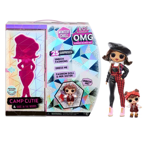 L.O.L. Surprise! OMG Winter Chill Camp Cutie Fashion Doll & Sister Babe in the Woods Doll with 25 Surprises to Unbox - Clothes & Accessories with Reusable Playset for Kids Girls Ages 4+