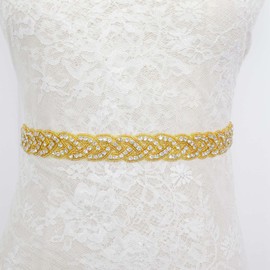 Pardecor Wedding Sash - Gold Rhinestone Applique Bridal Belt
