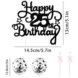 25th Geburtstag Kuchen Dekoration Kuchen Toppers Schwarz Zahl Kerzen Birthday Torten Dekoration Sternen Papierfächer Ballon Torte Toppers Kuchendeko für 25. Geburtstag Dekorationen Party Zubehör