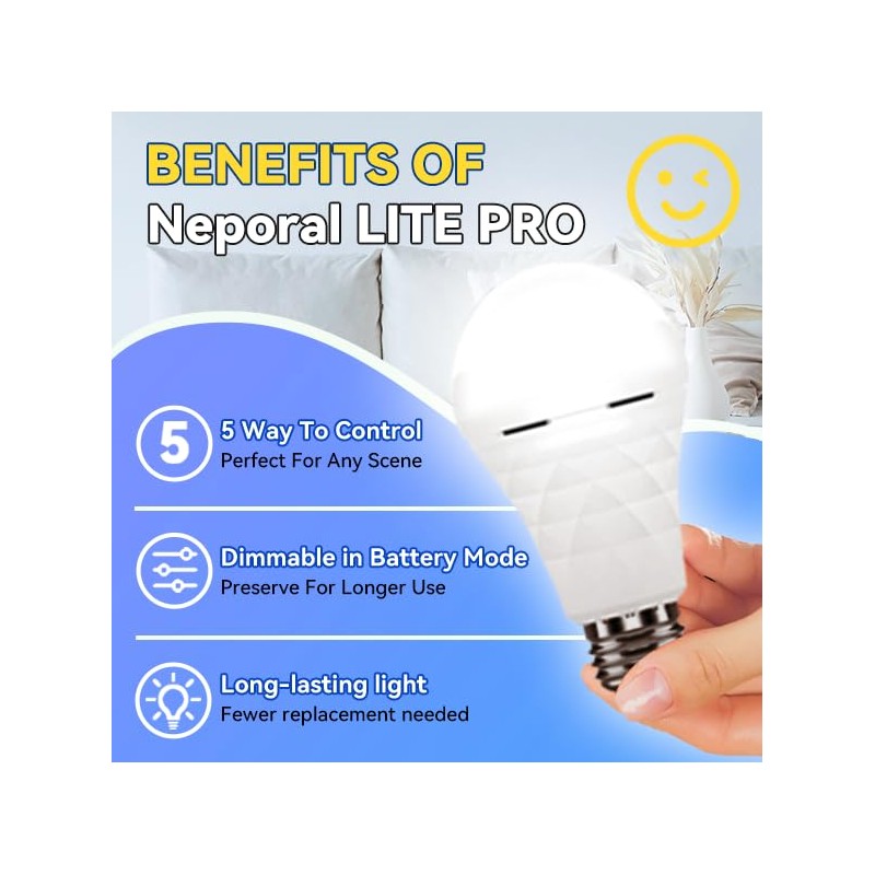 Neporal LITE PRO Rechargeable Light Bulbs, 2600mAh Large Battery Backup