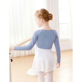 Avrigirl Kids Girls Ballet Wrap Tops Long Sleeve Crop Dance Sweaters for Leotards, Blue Crop Tops, 11 Years
