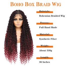 Boho Knotless Braided Wigs Double Full Lace with Baby Hair Braided Wigs for Black Women Synthetic 36Inch（BUG）