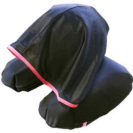 Sleep soundly without looking at the sleeping face, Neck Pillow with Hood, Made in Japan, Black x Pink