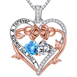 Iefil March April Birthstone Necklace Jewelry, Anniversary Birthday Gift for Her Women Wife Couple Blue Aquamarine Necklace White Topaz Necklaces