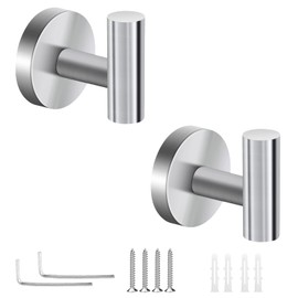 Neween 2PCS Bathroom Towel Hook, Screw in Coat Hooks Wall Mounted Matte Robe Hooks, Stainless Steel Heavy Duty Wall Hook Cloth Hanger with 4 Screws for Bathroom Hotel