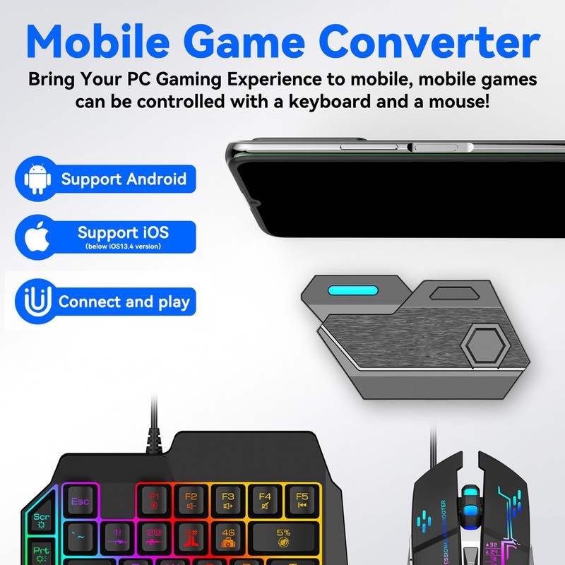 Keyboard and Mouse Converter Bluetooth 5.0 Plug and Play Mobile