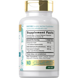 Carlyle Hyaluronic Acid Complex 900 mg with Collagen & MSM | 90 Capsules | Non-GMO, Gluten-Free Supplement for Skin, Joints, and Hydration