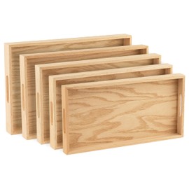 Hammont Montessori Wooden Serving Trays - 5 Piece Set, Brown Oak Wood, Decorative, Convenient, Versatile, Easy to Clean