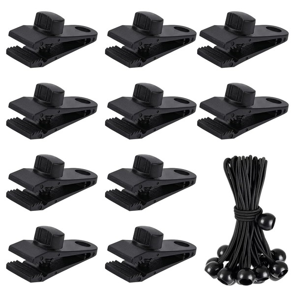 EujRcf 10 Pcs Tarpaulin Clips +10 Pcs Bungee Cord Ball,