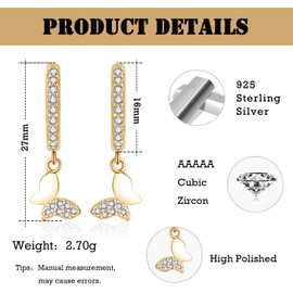 Bewenda Hoop Earrings Hanging for Women, 925 Sterling Silver Hoop Earrings with Cubic Zirconia, Allergen-free Moon Butterfly Star Pendant Dangle Hoop Earrings with Gift Box, Sterling Silver, Cubic