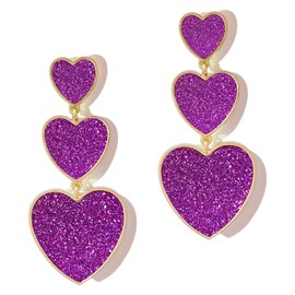 PopTopping Love Heart Dangle Earrings Heart Statement Earrings For Women Gift Birthday Valentine's Day Mother's Day (Purple)