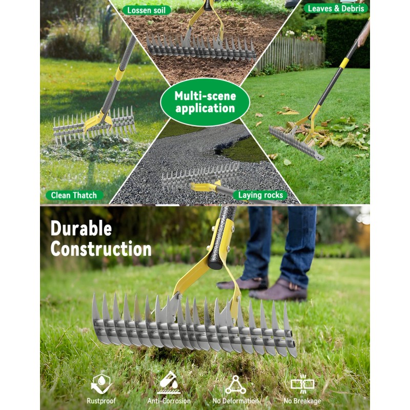 Nicecho Strong Dethatcher Rake 72" long /19 tines Garden tool