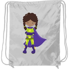 inktastic African American Girl, Superhero Girl, Purple Cape Drawstring Bag White 3c08c