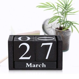 GOTOTOP Perpetual Wooden Perpetual Calendar Desktop Calendar Lift 'n' Flip Block Design for Home or Office (Black)