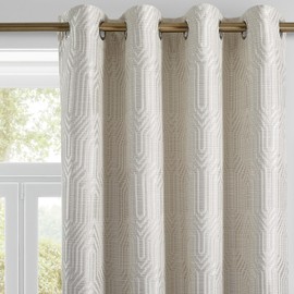 Cream and Silvery 100% Blackout Jacquard Geometric Pattern Curtains,52 Inch Wide 120 Inch Length 2 Panels, Thermal Insulated Noise Reducing Anti-Rust Grommet Drapes for Bedroom Living Room