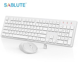 SABLUTE Wireless Keyboard and Mouse, Full-Size Wireless Mouse and Keyboard Combo, 2.4GHz Silent USB Wireless Keyboard Mouse Combo for PC Desktops - Color: White