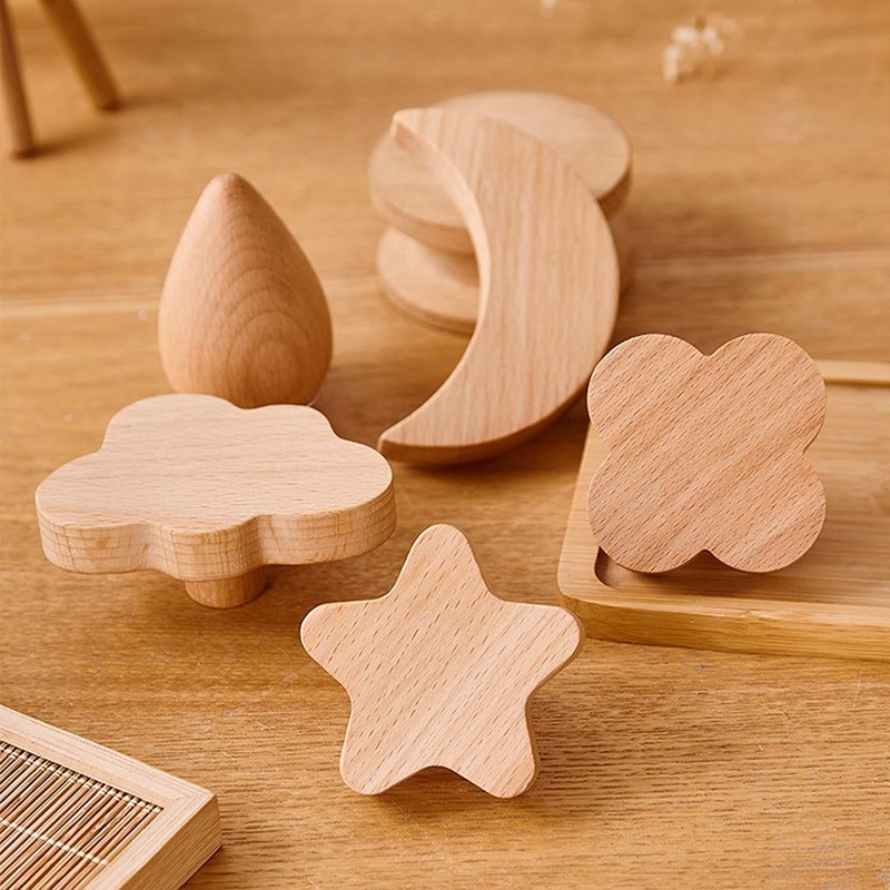 ED-Lumos 6 Pieces Cabinet Knobs Moon Star Cloud Wood Design