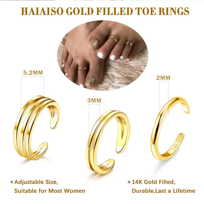 HAIAISO 14K ゴールドフィルド トゥリング 調節可能なトゥリング 女性用 細いつま先リング ミニマリストオープンバンド つま先リング サマービーチ