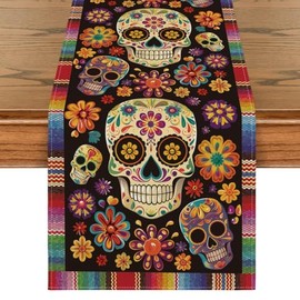 Artoid Mode Camino de Mesa Día de Muertos Calavera de azúcar, 33x183 cm