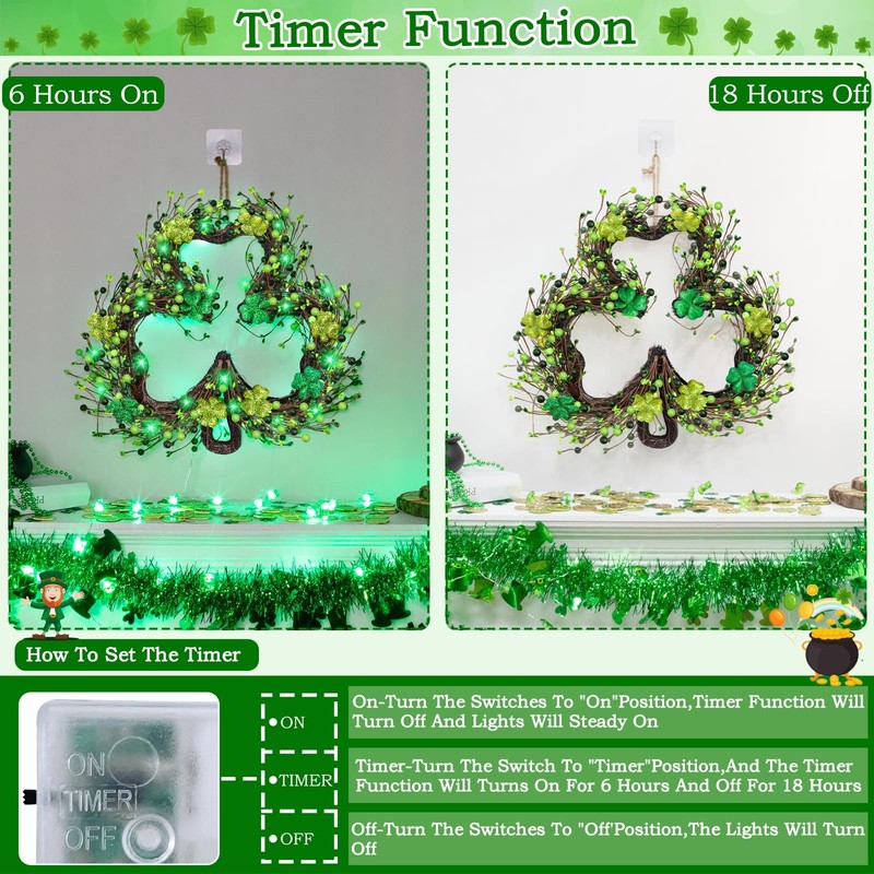 St Patricks Day Decorations, Shamrocks Wreath for Front Door, 20